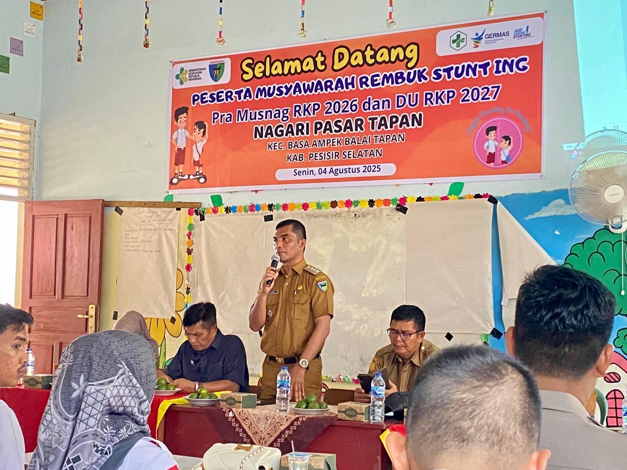Camat Basa Ampek Balai Tapan bersama tim menghadiri acara rembuk stunting dan pra musyawarah Rencana